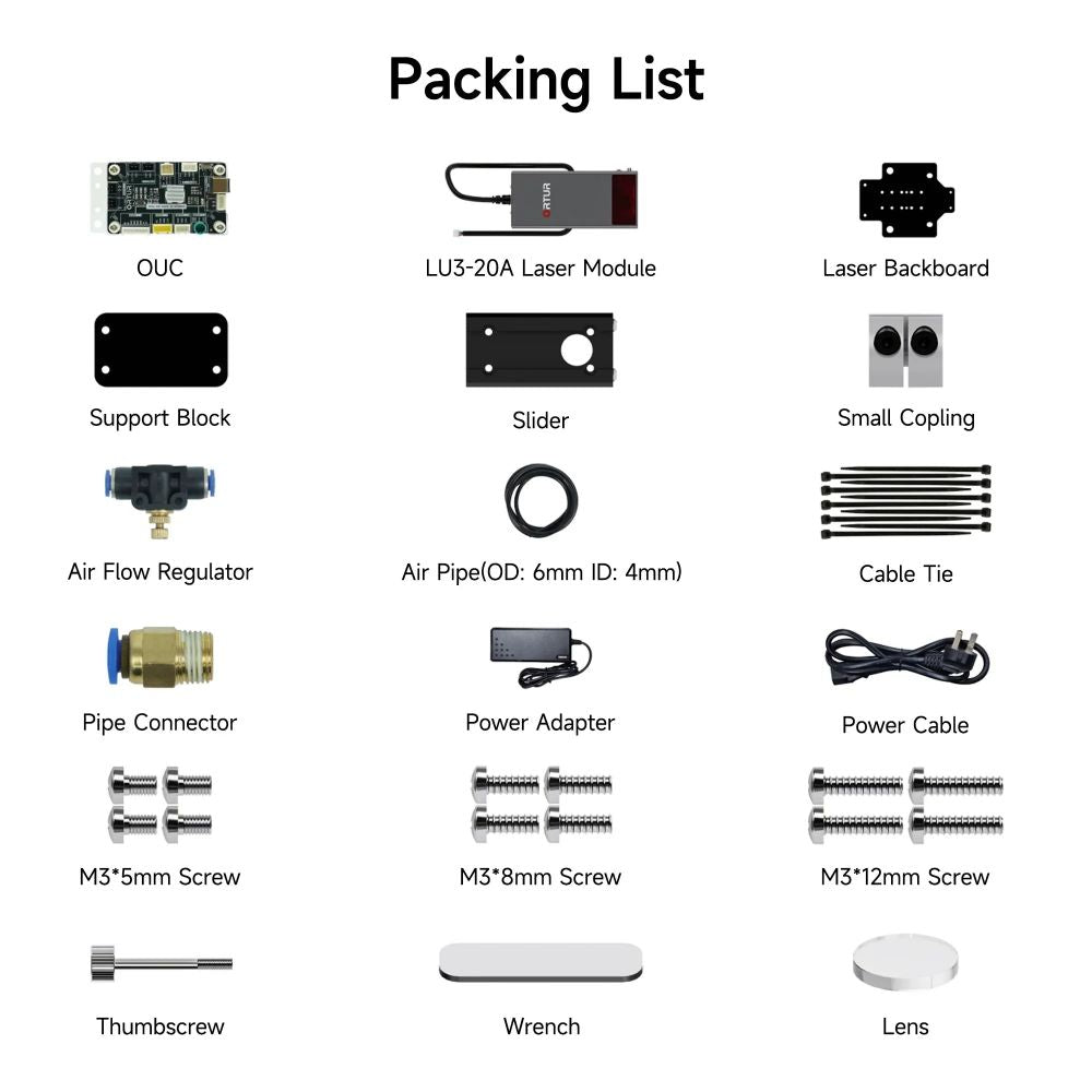 Module laser Ortur LU3-20A – Puissance de sortie de 20 W, tête de gravure et de découpe laser haute puissance